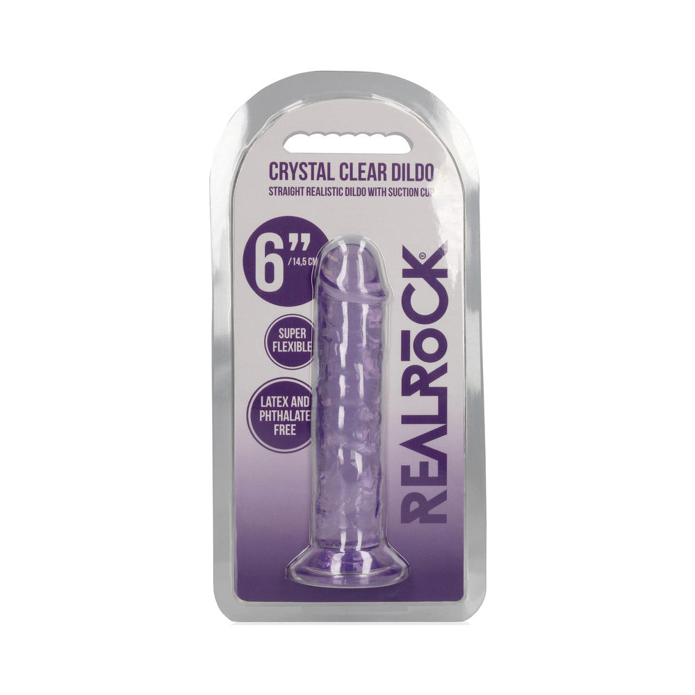 RealRock Crystal Clear Straight 6 in. Dildo Without Balls Purple