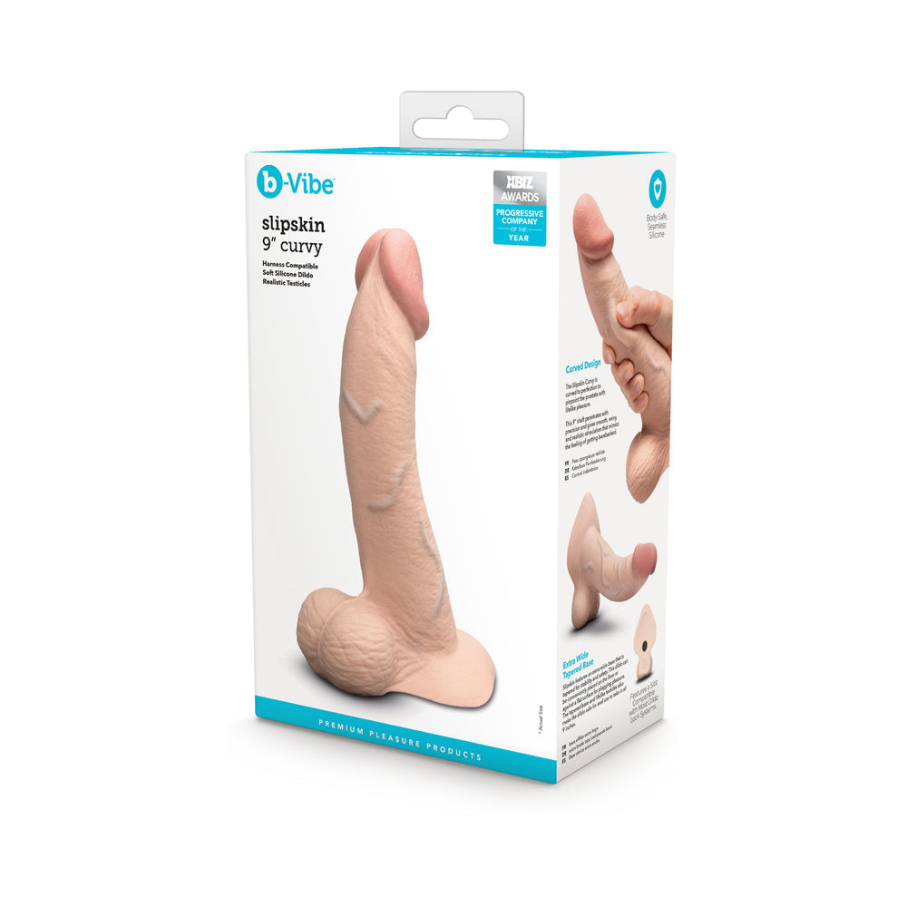 b-Vibe Slipskin Realistic Silicone Dildo 9 in. Curved Cream