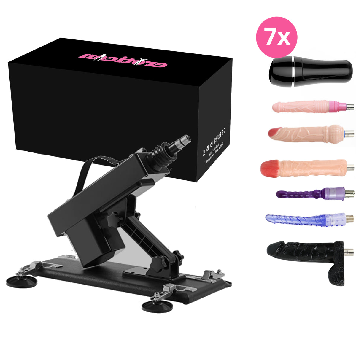 Eden Sex Machine Fuck Machine package with 7 attachments