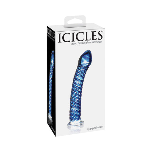 Icicles No. 29 Curved Textured 7.25 in. Glass Dildo Blue