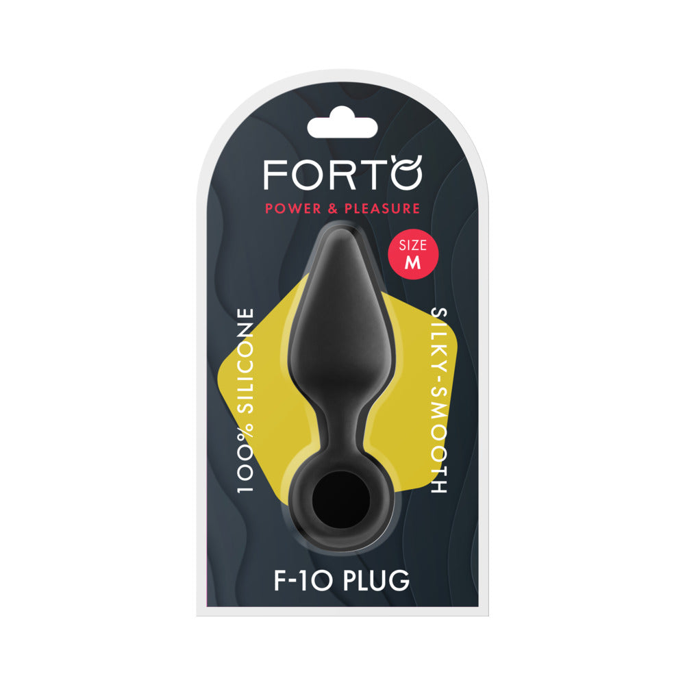 Forto F-10 Silicone Anal Plug with Pull Ring Medium Black