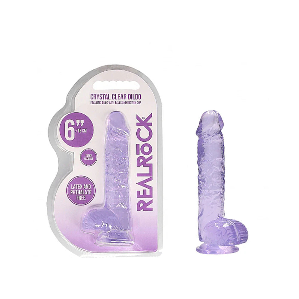 RealRock Crystal Clear Realistic 6 in. Dildo With Balls and Suction