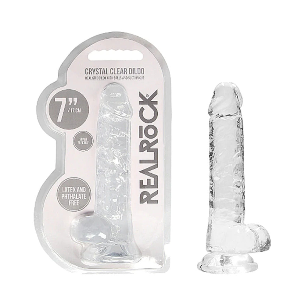 RealRock Crystal Clear Realistic 7 in. Dildo With Balls and Suction