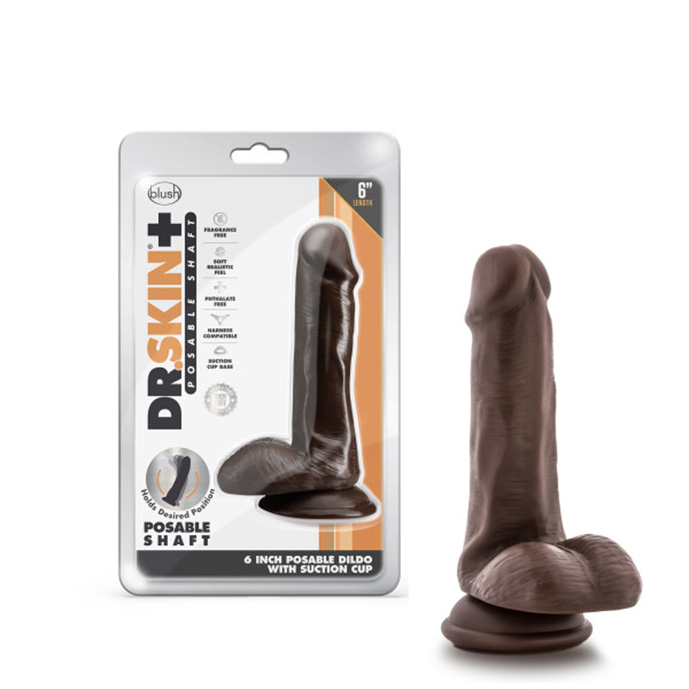 Dr. Skin Plus Realistic 6 in. Triple Density Posable Dildo with Balls