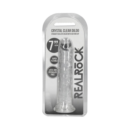 RealRock Crystal Clear Straight 7 in. Dildo Without Balls Clear