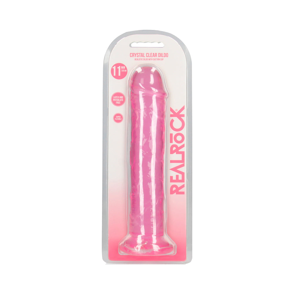 RealRock Crystal Clear Straight 11 in. Dildo Without Balls Pink