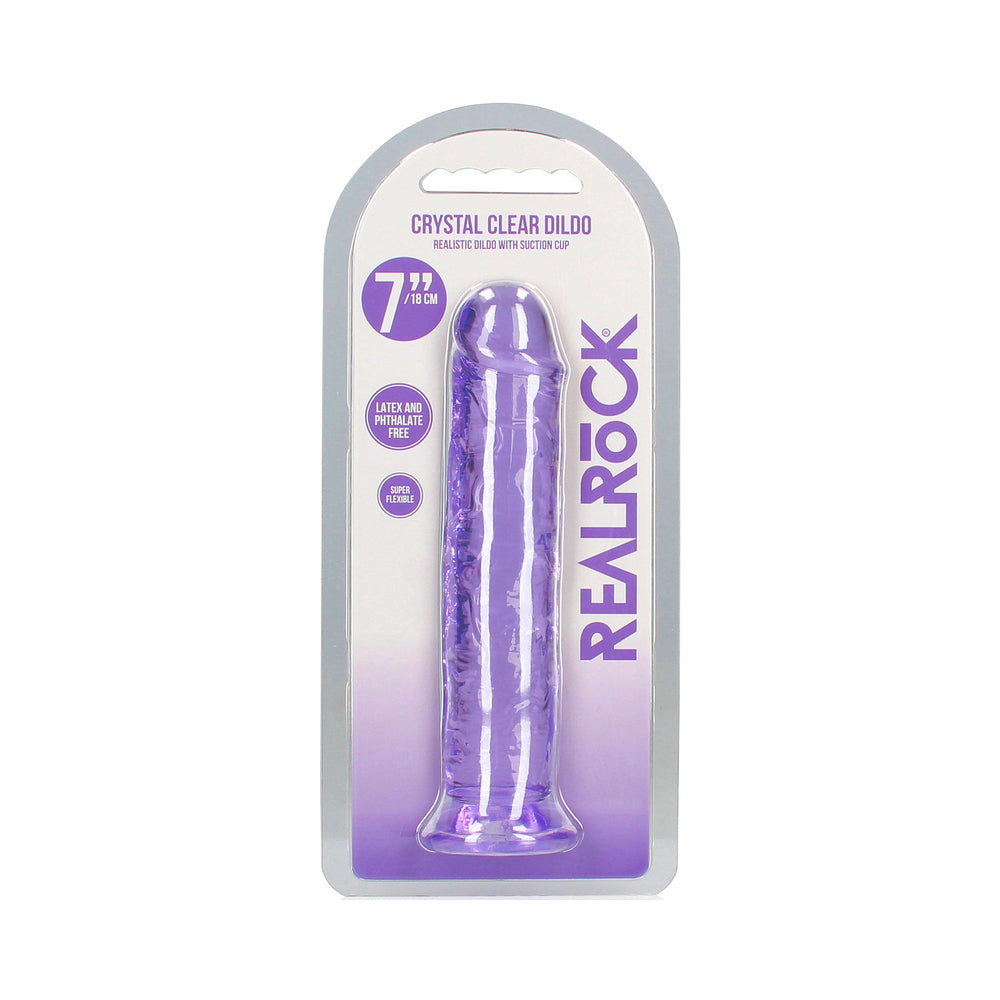 RealRock Crystal Clear Straight 7 in. Dildo Without Balls Purple