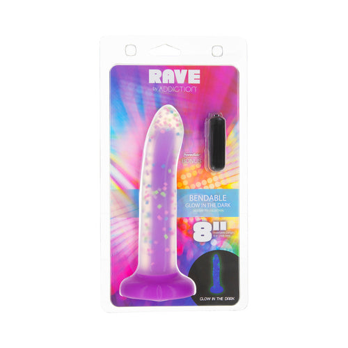 Addiction Rave 8 in. Bendable Glow-in-the-Dark Silicone Dildo Purple