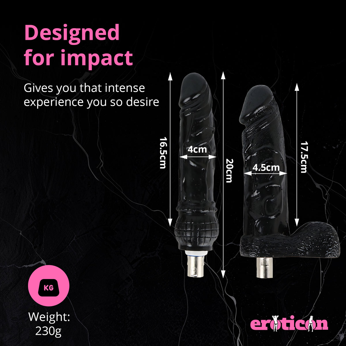 Eroticon Tyrone Package Bundle with 2 dark dildo attachments