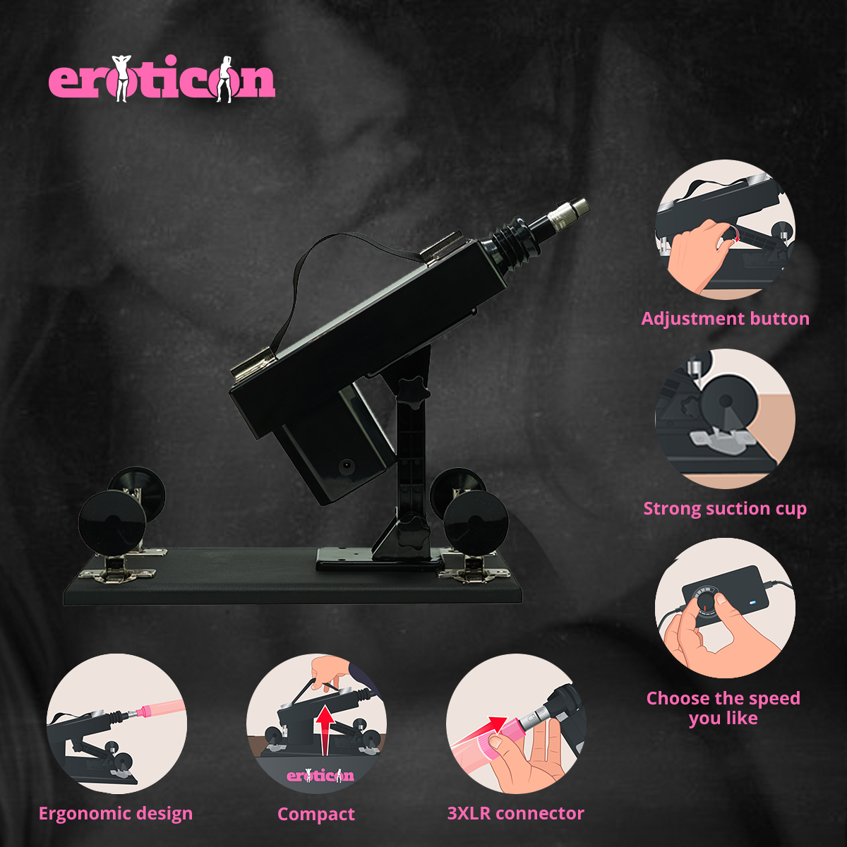 Jeremy Sex machine by Eroticon with 1 pocket pussy and dildo