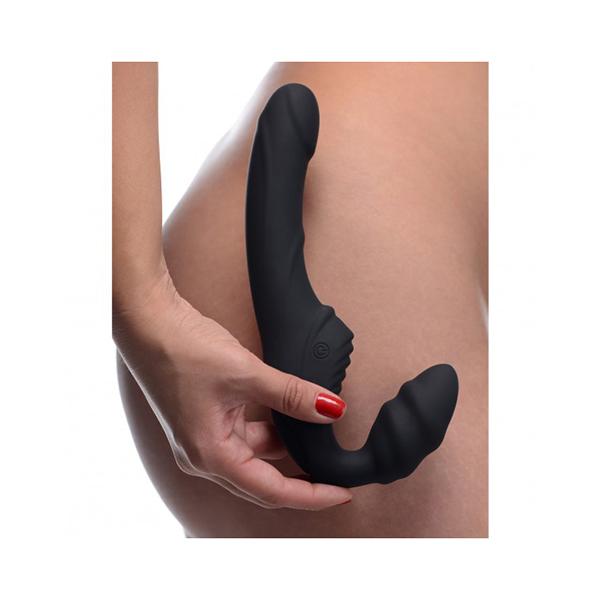 Slim Rider Ribbed Vibrating Silicone Strapless Strap On