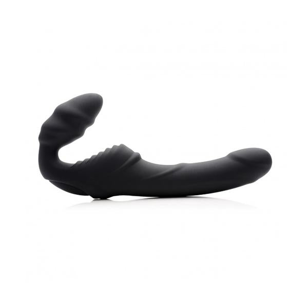 Slim Rider Ribbed Vibrating Silicone Strapless Strap On
